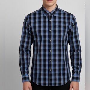 Hart Schaffner Marx Blue and Black Plaid Shirt